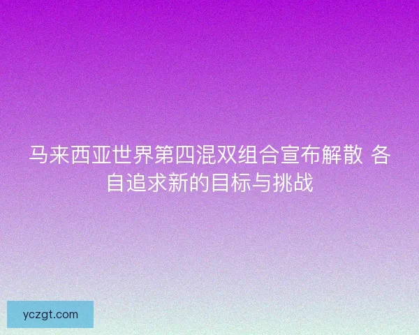 马来西亚世界第四混双组合宣布解散 各自追求新的目标与挑战